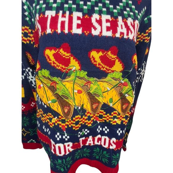 UGLY CHRISTMAS SWEATER “TIS THE SEASON FOR TACOS” HOLIDAY MENS SWEATER SIZE L - Picture 5 of 6